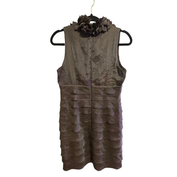 London Style Nights Evening Dress 10P Dark Tuape Ribbon Ruffle Wedding Event - Picture 3 of 16